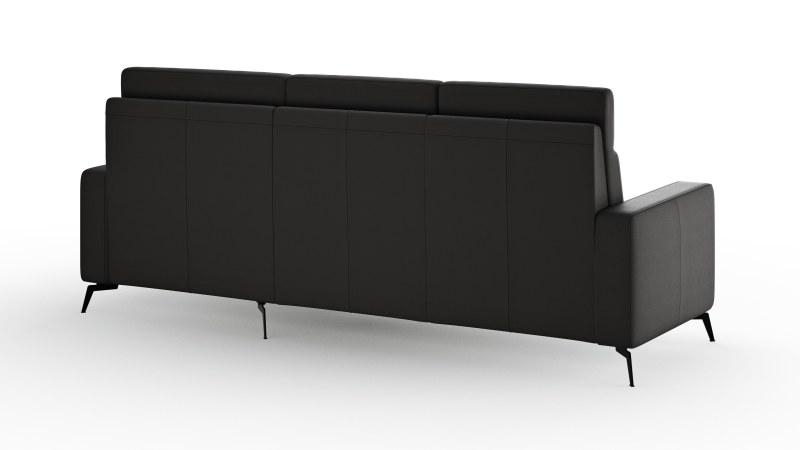 Ecksofa Arima H - 2-Sitzer mit Longchair rechts inkl. Sitzvorzug (motorisch), Leder, Schwarz