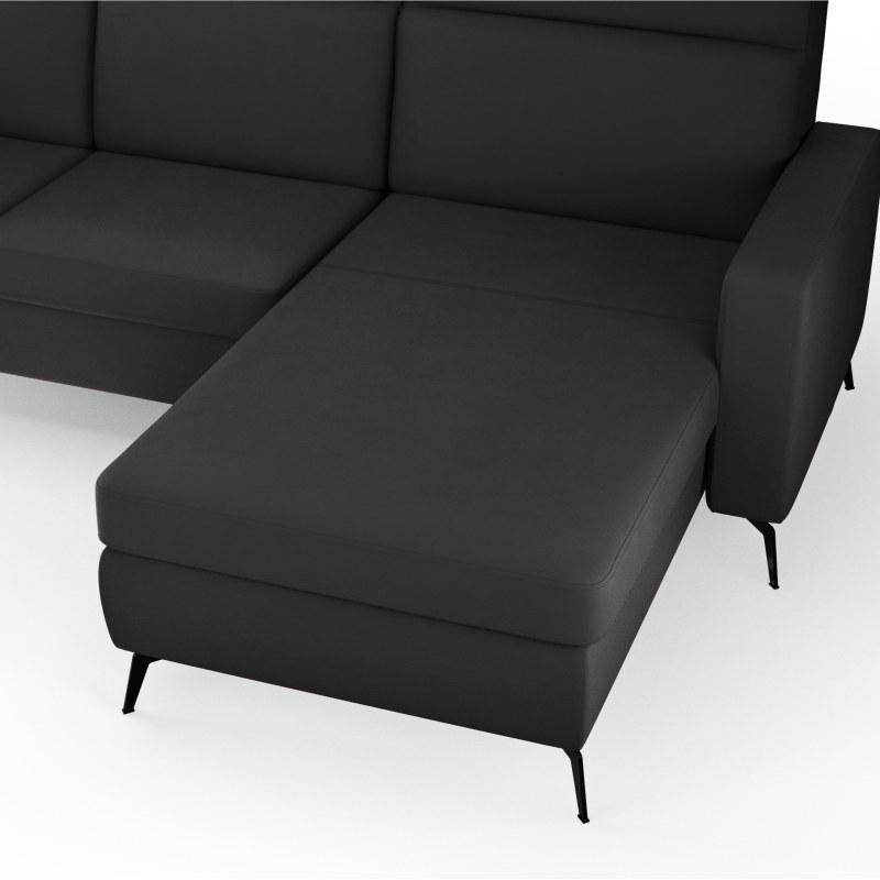 Ecksofa Arima H - 2-Sitzer mit Longchair rechts inkl. Sitzvorzug (motorisch), Leder, Schwarz