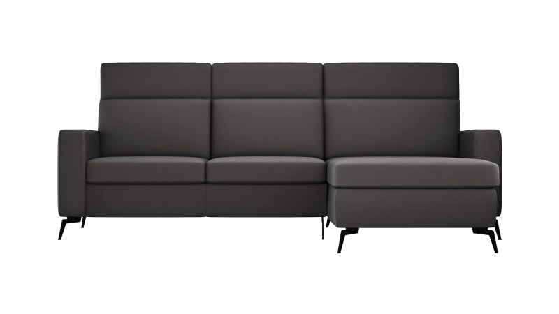 Ecksofa Arima H - 2-Sitzer mit Longchair rechts inkl. Sitzvorzug (motorisch), Leder, Schwarz