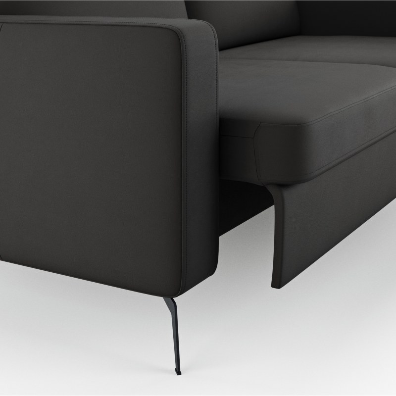 Ecksofa Arima H - 2-Sitzer mit Longchair rechts inkl. Sitzvorzug (motorisch), Leder, Schwarz