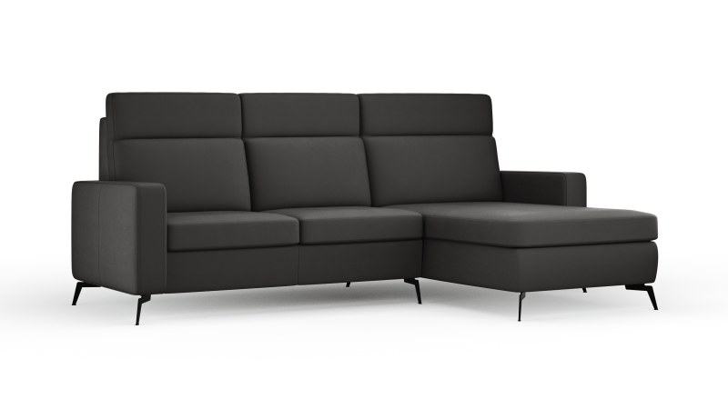 Ecksofa Arima H - 2-Sitzer mit Longchair rechts inkl. Sitzvorzug (motorisch), Leder, Schwarz