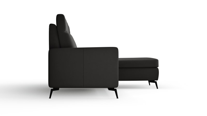 Ecksofa Arima H - 2-Sitzer mit Longchair rechts inkl. Sitzvorzug (motorisch), Leder, Schwarz
