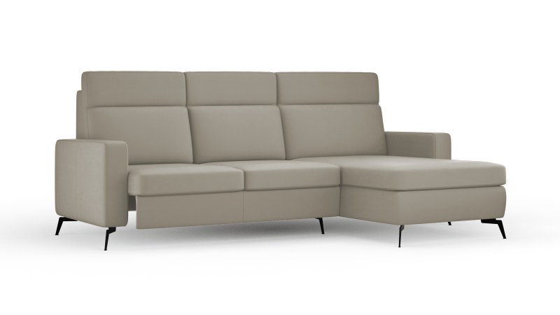 Ecksofa Arima H - 2-Sitzer mit Longchair rechts inkl. Sitzvorzug (motorisch), Leder, Taupe