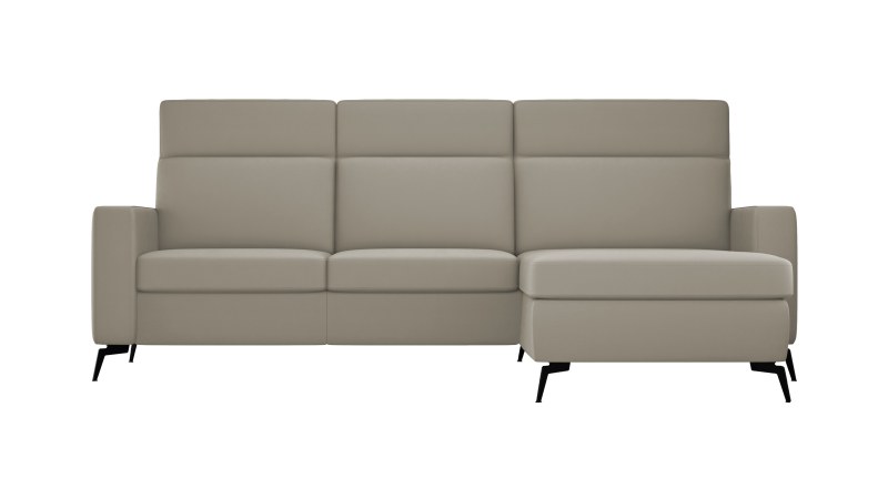 Ecksofa Arima H - 2-Sitzer mit Longchair rechts inkl. Sitzvorzug (motorisch), Leder, Taupe