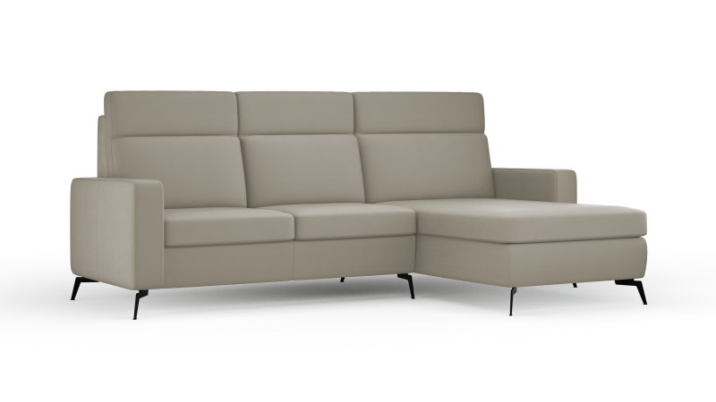 Ecksofa Arima H - 2-Sitzer mit Longchair rechts inkl. Sitzvorzug (motorisch), Leder, Taupe