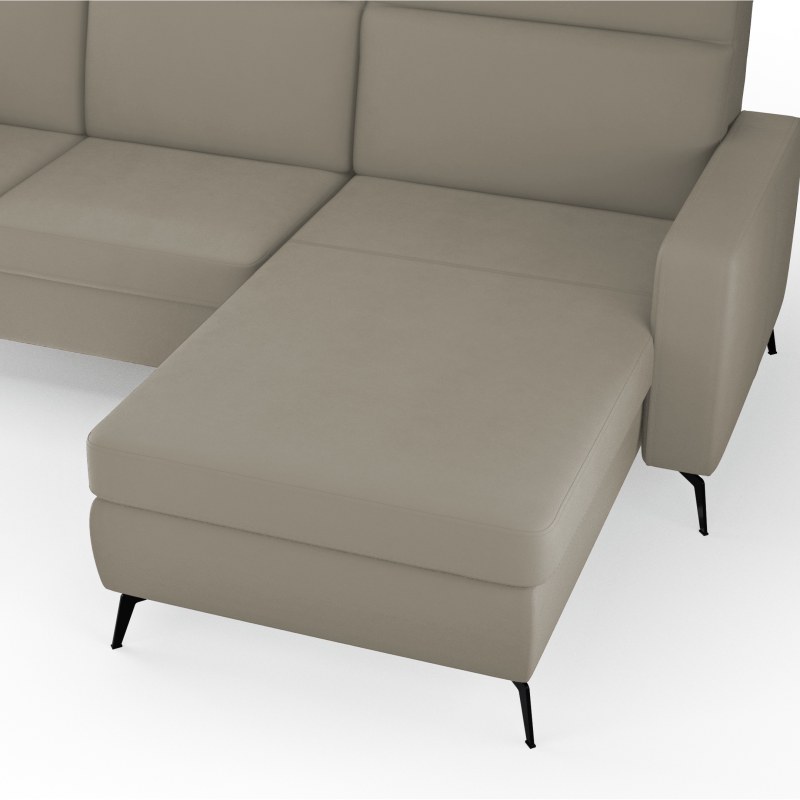 Ecksofa Arima H - 2-Sitzer mit Longchair rechts inkl. Sitzvorzug (motorisch), Leder, Taupe
