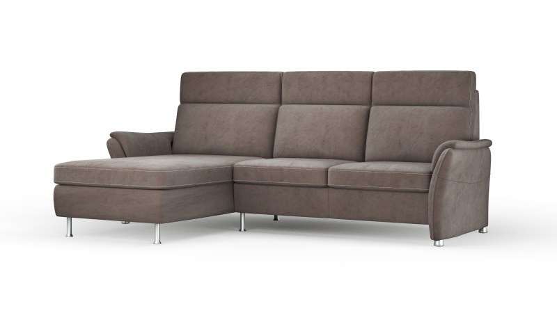 Sofa Arima H - Longchair links mit 2-Sitzer inkl. Sitzvorzug (motorisch) und Armlehnen verstellbar, Stoff, Dunkelbraun