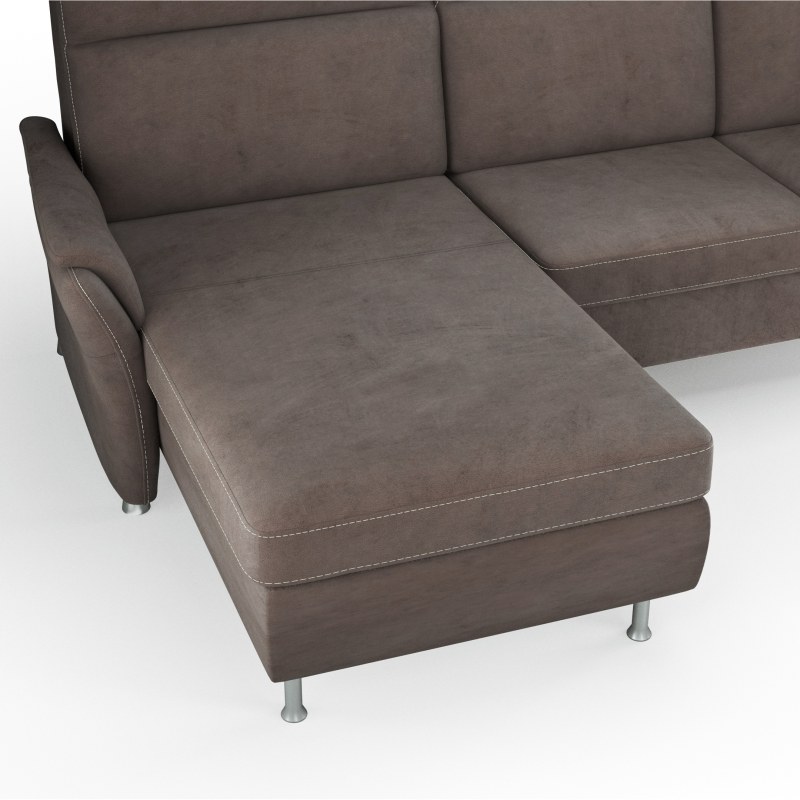 Sofa Arima H - Longchair links mit 2-Sitzer inkl. Sitzvorzug (motorisch) und Armlehnen verstellbar, Stoff, Dunkelbraun