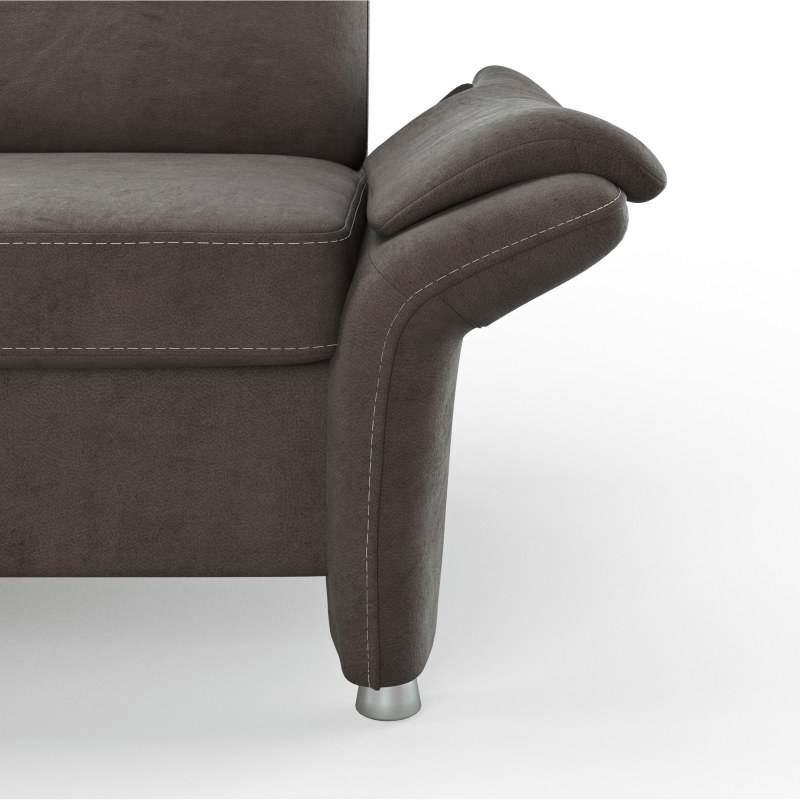 Sofa Arima H - Longchair links mit 2-Sitzer inkl. Sitzvorzug (motorisch) und Armlehnen verstellbar, Stoff, Dunkelbraun