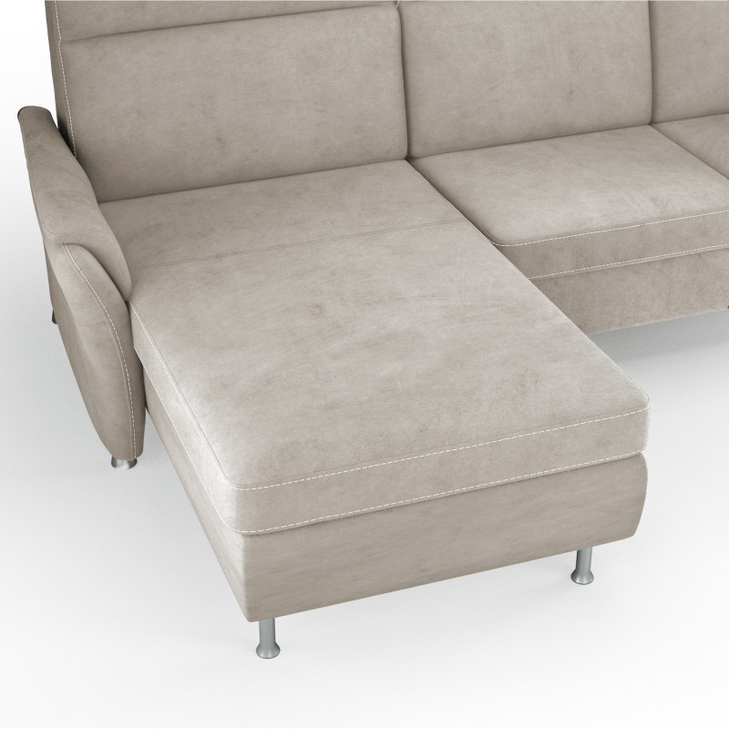 Sofa Arima H - Longchair links mit 2-Sitzer inkl. Sitzvorzug (motorisch) und Armlehnen verstellbar, Stoff, Beige