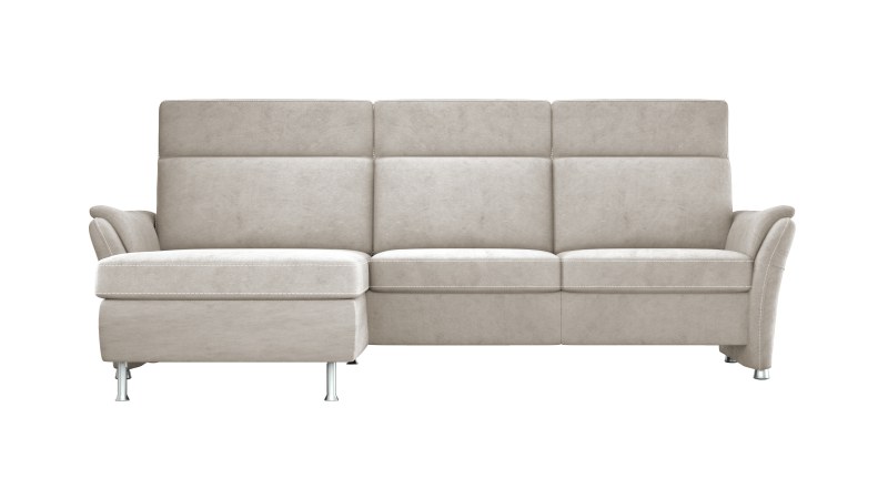 Sofa Arima H - Longchair links mit 2-Sitzer inkl. Sitzvorzug (motorisch) und Armlehnen verstellbar, Stoff, Beige