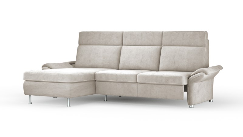Sofa Arima H - Longchair links mit 2-Sitzer inkl. Sitzvorzug (motorisch) und Armlehnen verstellbar, Stoff, Beige