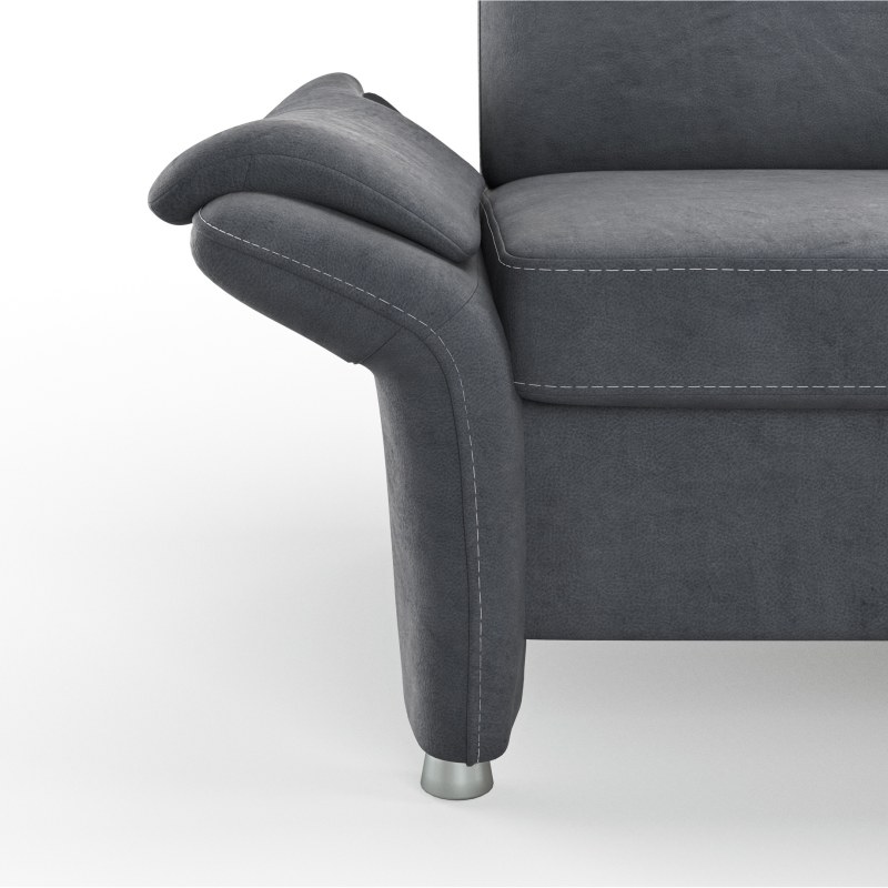 Ecksofa Arima H - 2-Sitzer mit Longchair rechts inkl. Sitzvorzug (motorisch) und Armlehnen verstellbar, Stoff, Steingrau