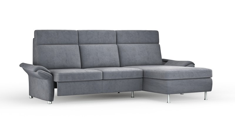 Ecksofa Arima H - 2-Sitzer mit Longchair rechts inkl. Sitzvorzug (motorisch) und Armlehnen verstellbar, Stoff, Steingrau