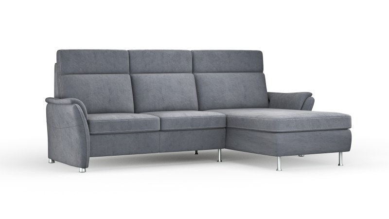 Ecksofa Arima H - 2-Sitzer mit Longchair rechts inkl. Sitzvorzug (motorisch) und Armlehnen verstellbar, Stoff, Steingrau