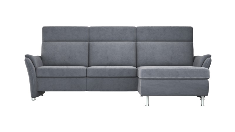Ecksofa Arima H - 2-Sitzer mit Longchair rechts inkl. Sitzvorzug (motorisch) und Armlehnen verstellbar, Stoff, Steingrau