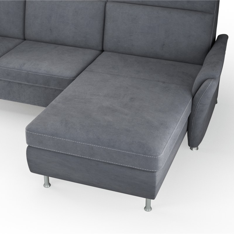Ecksofa Arima H - 2-Sitzer mit Longchair rechts inkl. Sitzvorzug (motorisch) und Armlehnen verstellbar, Stoff, Steingrau