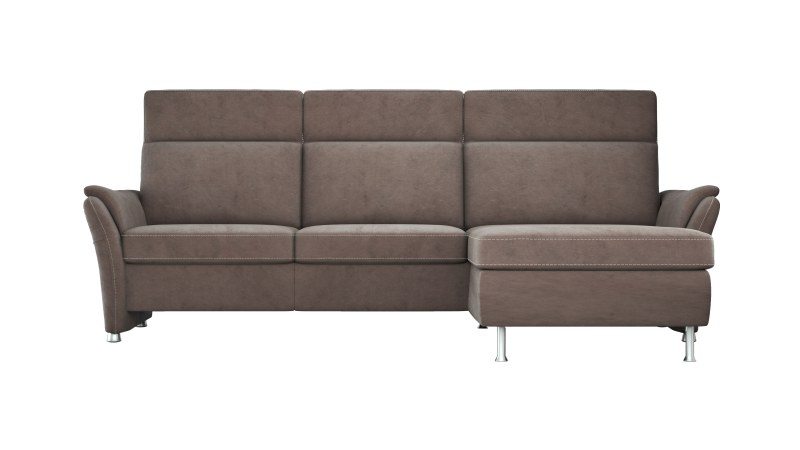 Ecksofa Arima H - 2-Sitzer mit Longchair rechts inkl. Sitzvorzug (motorisch) und Armlehnen verstellbar, Stoff, Dunkelbraun
