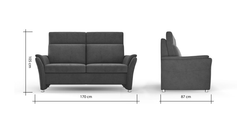 Sofa Arima H - 2-Sitzer, Stoff, Steingrau