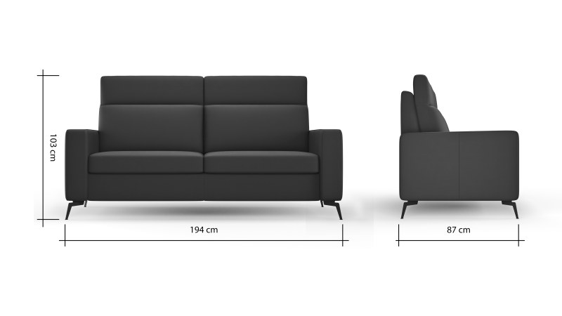 Sofa Arima H - 2,5-Sitzer, Leder, Schwarz