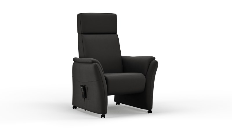 Relaxsessel Arima H - Relaxfunktion (motorisch) und Kopfteil verstellbar, Leder, Schwarz