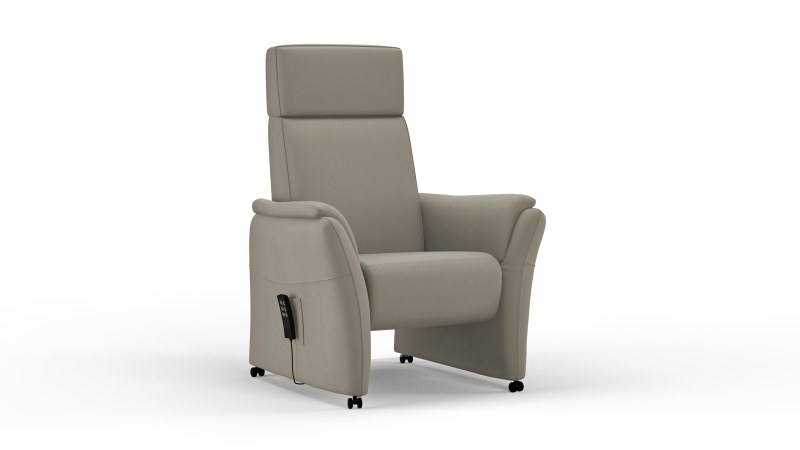 Relaxsessel Arima H - Relaxfunktion (motorisch) und Kopfteil verstellbar, Leder, Taupe