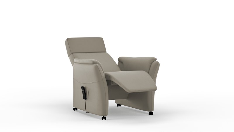 Relaxsessel Arima H - Relaxfunktion (motorisch) und Kopfteil verstellbar, Leder, Taupe