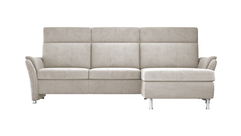 Ecksofa Arima H - 2-Sitzer mit Longchair rechts inkl. Sitzvorzug (motorisch) und Armlehnen verstellbar, Stoff, Beige