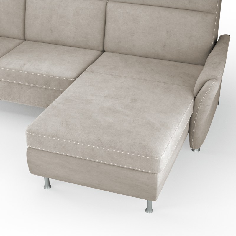 Ecksofa Arima H - 2-Sitzer mit Longchair rechts inkl. Sitzvorzug (motorisch) und Armlehnen verstellbar, Stoff, Beige