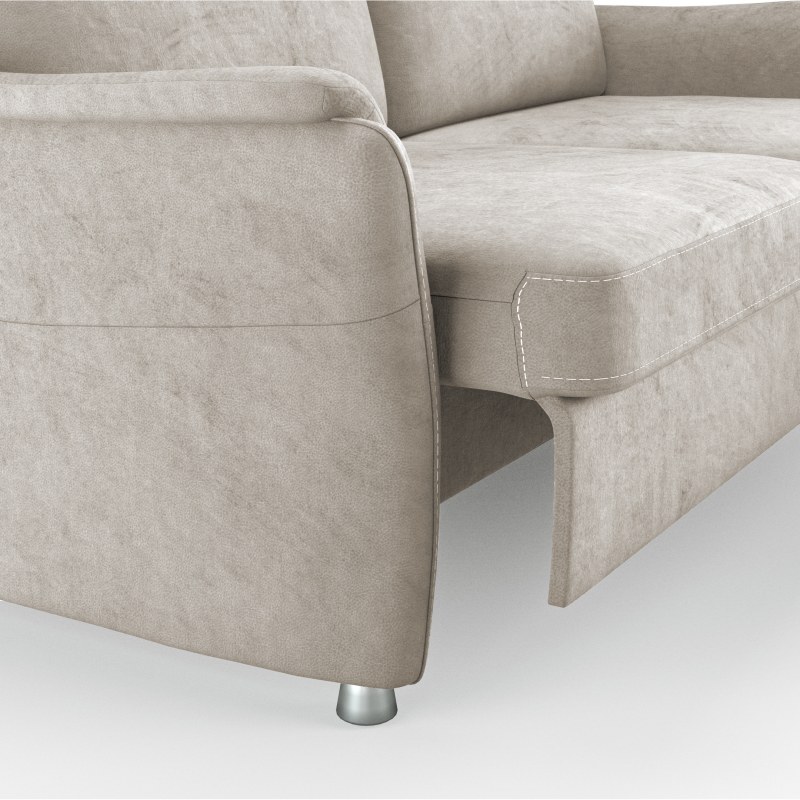 Ecksofa Arima H - 2-Sitzer mit Longchair rechts inkl. Sitzvorzug (motorisch) und Armlehnen verstellbar, Stoff, Beige