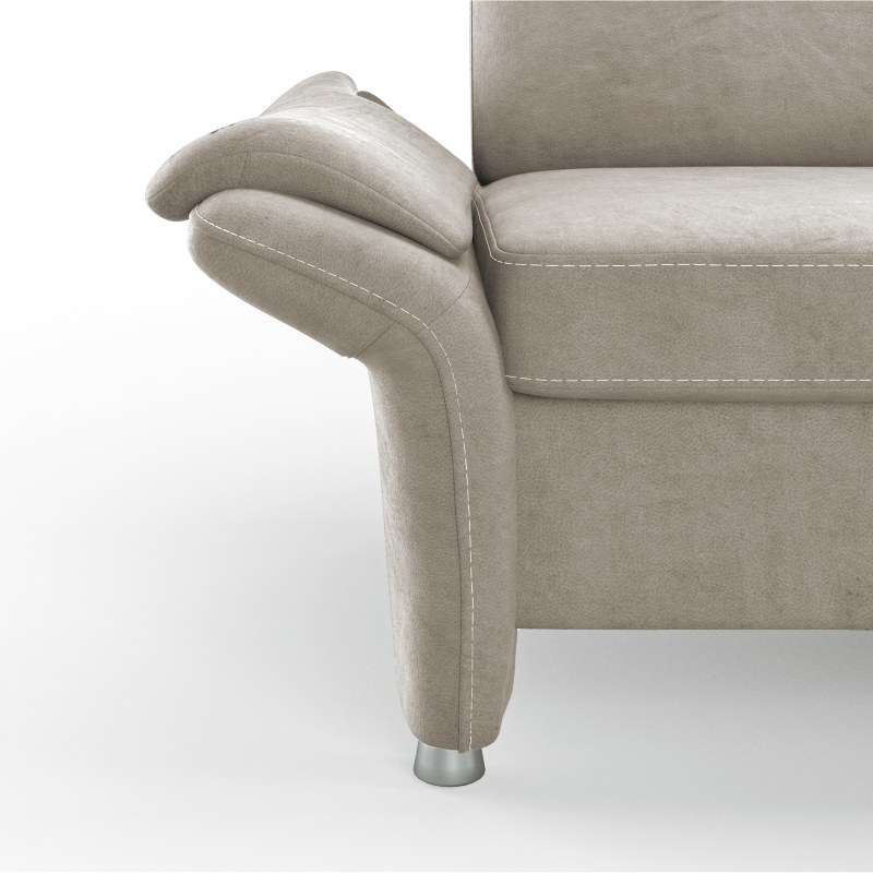 Ecksofa Arima H - 2-Sitzer mit Longchair rechts inkl. Sitzvorzug (motorisch) und Armlehnen verstellbar, Stoff, Beige