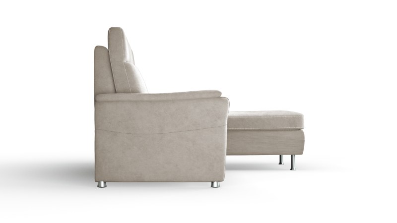 Ecksofa Arima H - 2-Sitzer mit Longchair rechts inkl. Sitzvorzug (motorisch) und Armlehnen verstellbar, Stoff, Beige