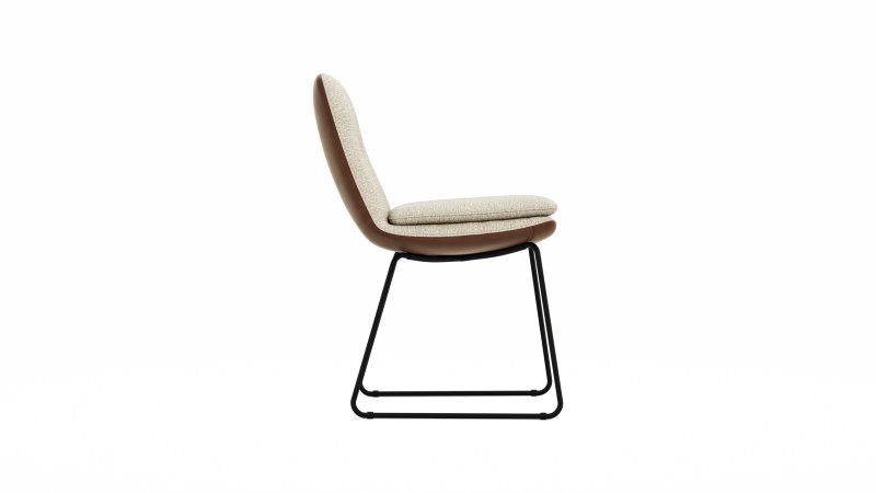 Polsterstuhl Macano - Leder & Stoff, Beige, Cognac
