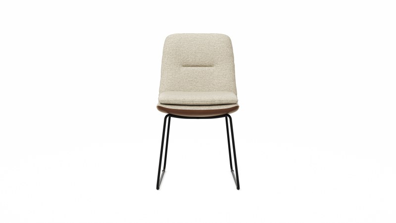 Polsterstuhl Macano - Leder & Stoff, Beige, Cognac