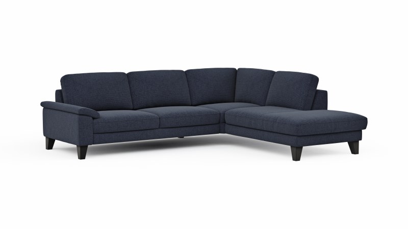 Ecksofa Oviedo - 2,5-Sitzer mit Ecke rechts, Stoff, Dunkelblau