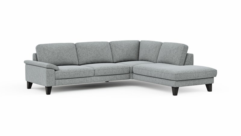 Ecksofa Oviedo - 2,5-Sitzer mit Ecke rechts inkl. Drehsitz, Stoff, Hellgrau