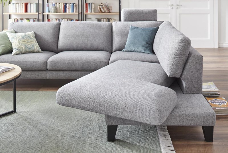 Ecksofa Oviedo - Ecke links mit 2,5-Sitzer inkl. Drehsitz, Stoff, Grau
