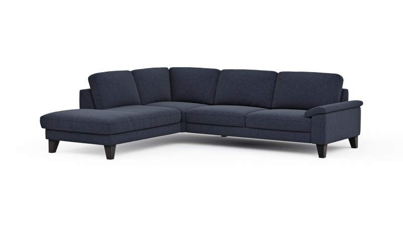 Ecksofa Oviedo - Ecke links mit 2,5-Sitzer inkl. Drehsitz, Stoff, Dunkelblau
