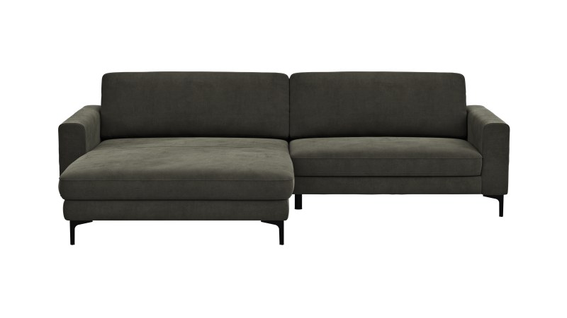 Ecksofa Oviedo - Longchair links mit 1,5-Sitzer inkl. Relaxfunktion (motorisch), Stoff, Braungrün