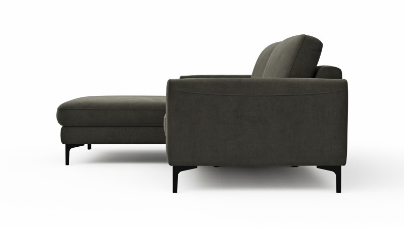 Ecksofa Oviedo - Longchair links mit 1,5-Sitzer inkl. Relaxfunktion (motorisch), Stoff, Braungrün