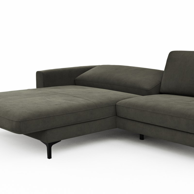 Ecksofa Oviedo - Longchair links mit 1,5-Sitzer inkl. Relaxfunktion (motorisch), Stoff, Braungrün