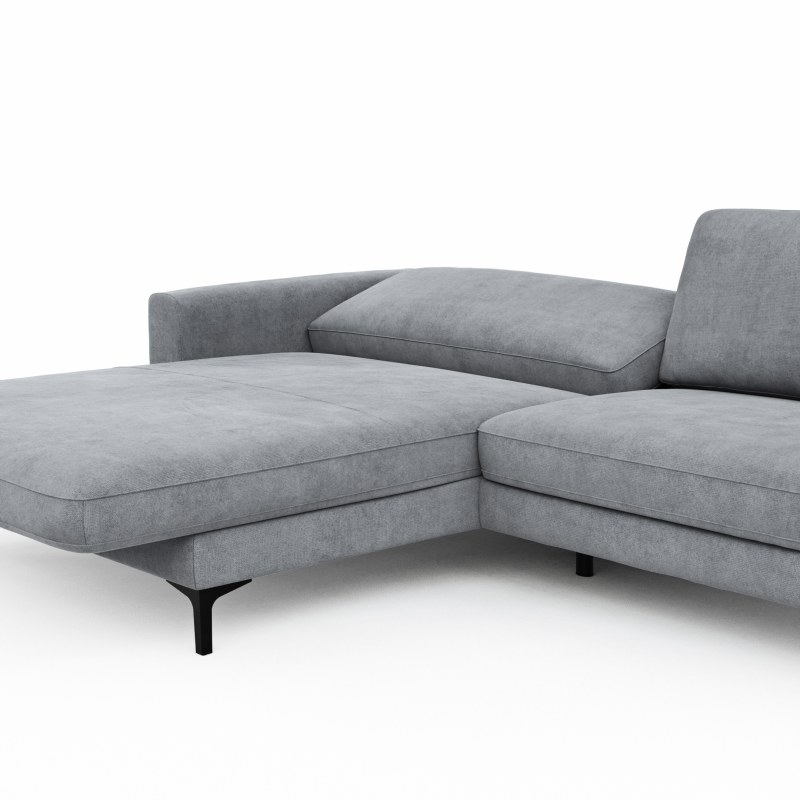 Ecksofa Oviedo - Longchair links mit 1,5-Sitzer inkl. Relaxfunktion (motorisch), Stoff, Grau