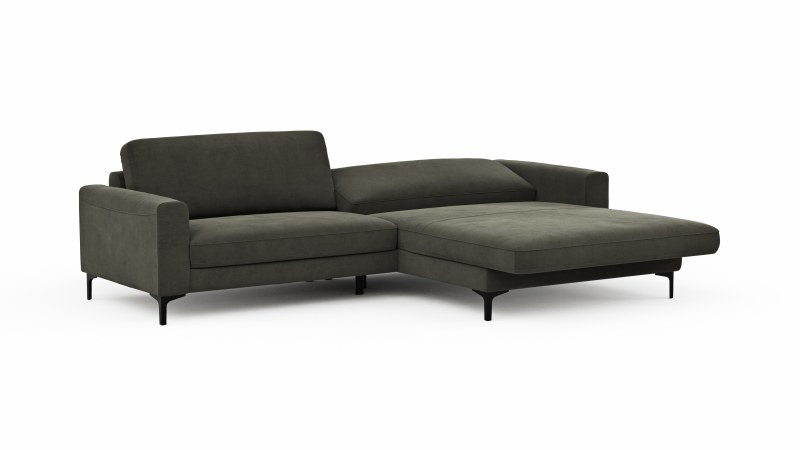 Ecksofa Oviedo - 1,5-Sitzer mit Longchair rechts inkl. Relaxfunktion (motorisch), Stoff, Braungrün