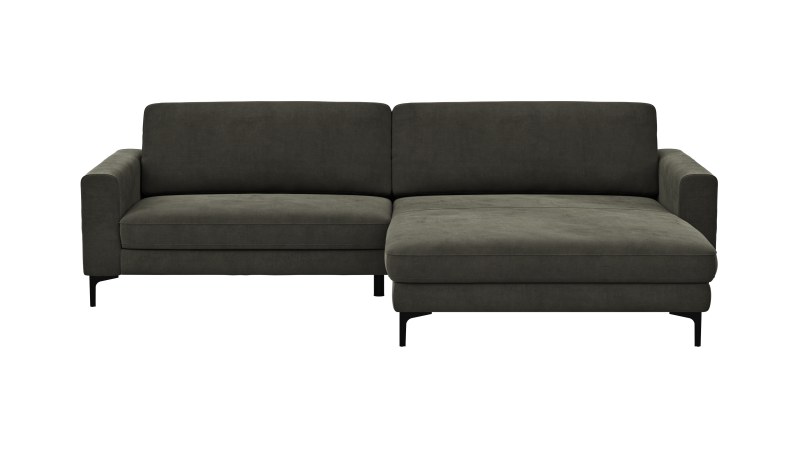 Ecksofa Oviedo - 1,5-Sitzer mit Longchair rechts inkl. Relaxfunktion (motorisch), Stoff, Braungrün