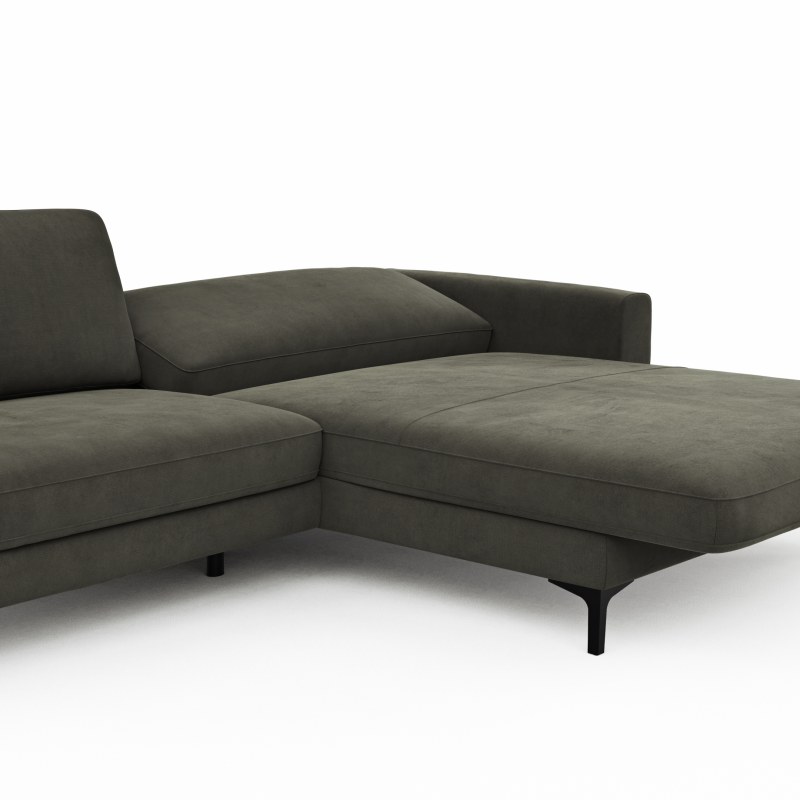 Ecksofa Oviedo - 1,5-Sitzer mit Longchair rechts inkl. Relaxfunktion (motorisch), Stoff, Braungrün
