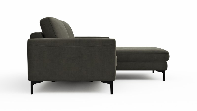 Ecksofa Oviedo - 1,5-Sitzer mit Longchair rechts inkl. Relaxfunktion (motorisch), Stoff, Braungrün