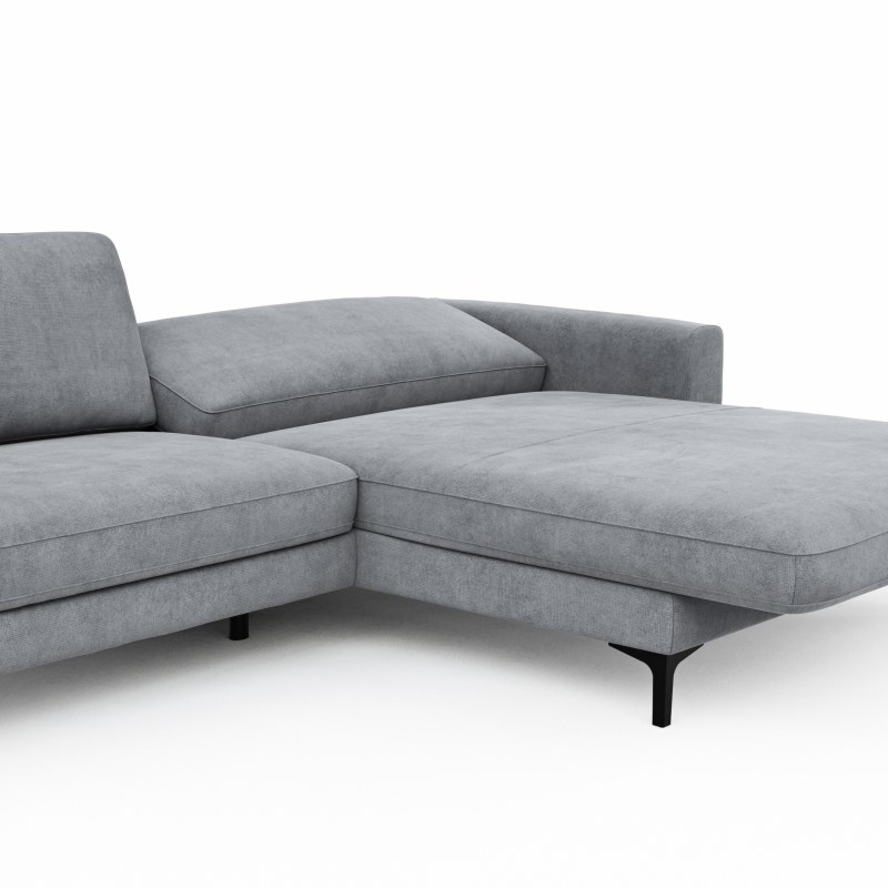 Ecksofa Oviedo - 1,5-Sitzer mit Longchair rechts inkl. Relaxfunktion (motorisch), Stoff, Grau