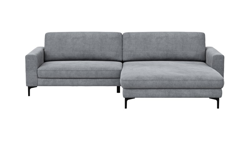 Ecksofa Oviedo - 1,5-Sitzer mit Longchair rechts inkl. Relaxfunktion (motorisch), Stoff, Grau