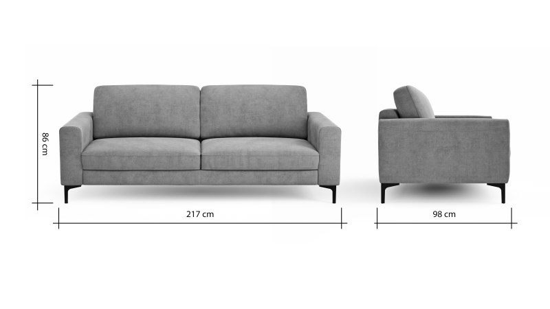 Sofa Oviedo - 3-Sitzer, Stoff, Grau
