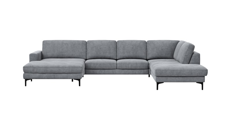 Wohnlandschaft Oviedo - Longchair links mit 2-Sitzer und Ecke rechts, Stoff, Grau